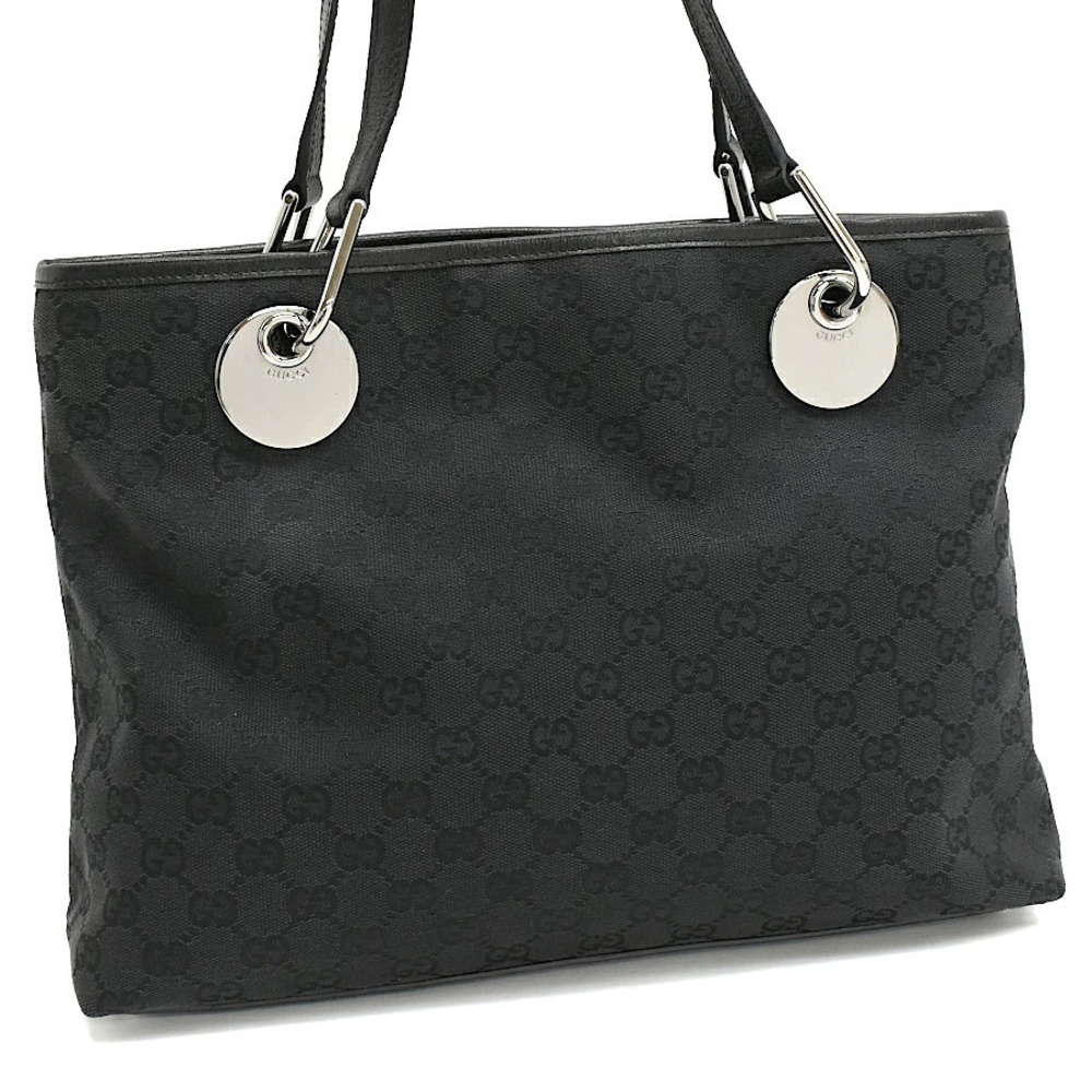 Gucci Eclipse Black Shoulder Tote Bag GG Canvas Jacquard Leather Black